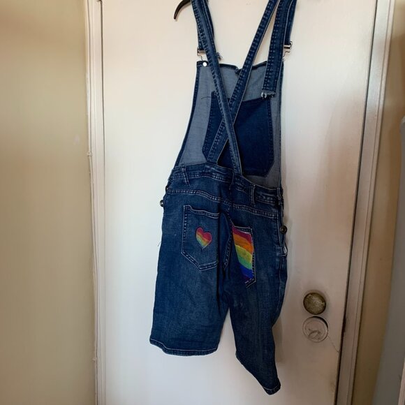 PRIDE Men Jeans Overalls Short Suite One Piece Ripped Jeans SIZE M  RAINBOW - Picture 6 of 11